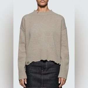 Helmet Lang Distressed Wool Cashmere Blend Cropped Sand Sweater Women’s L